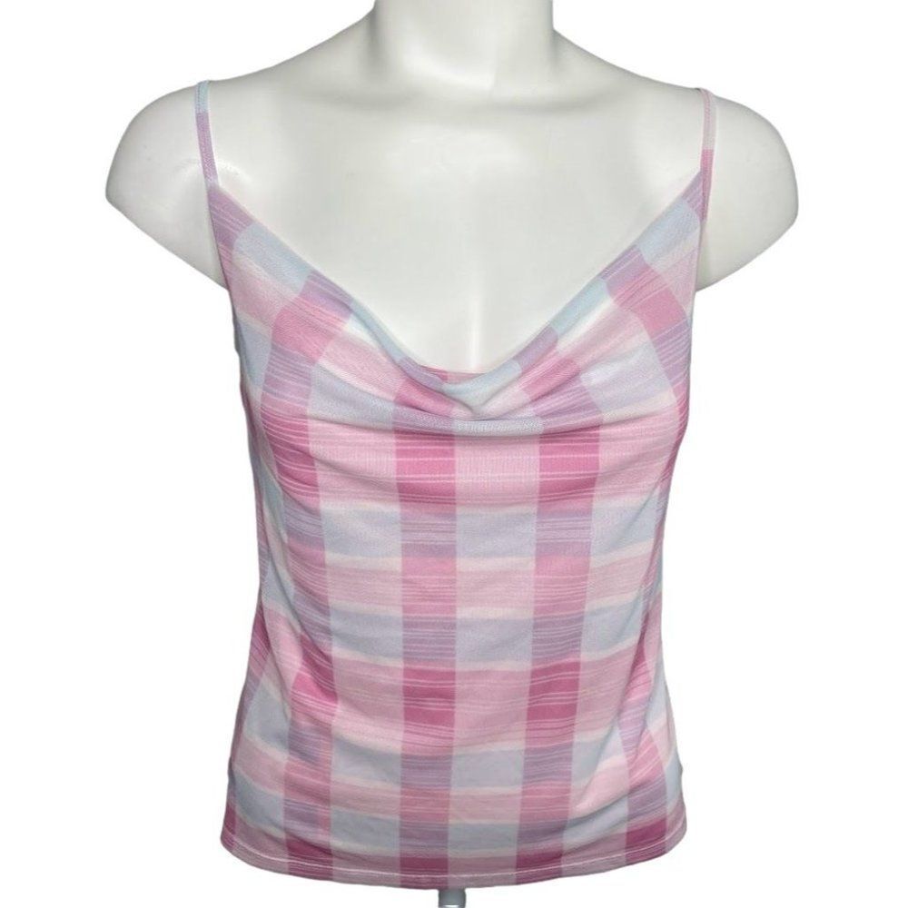 BCBGeneration Cowl Neck Camisole Top Women's MEDIUM White Pink Blue Adjustable‎